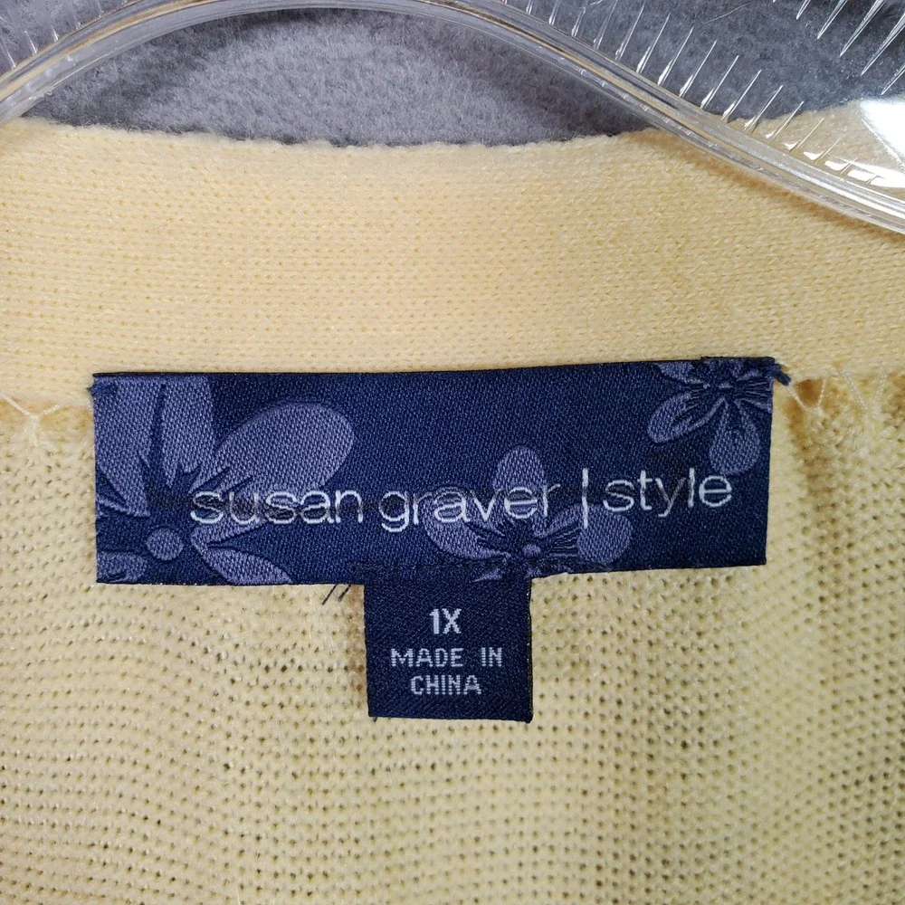 Susan Graver Cardigan Sweater Womens 1X Pastel Yellow Long Sleeve Button Minimal